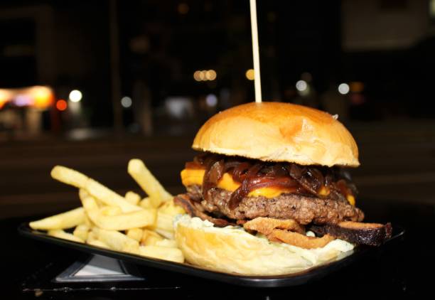 istock homemade beef burger sandwich with chips 1188032886