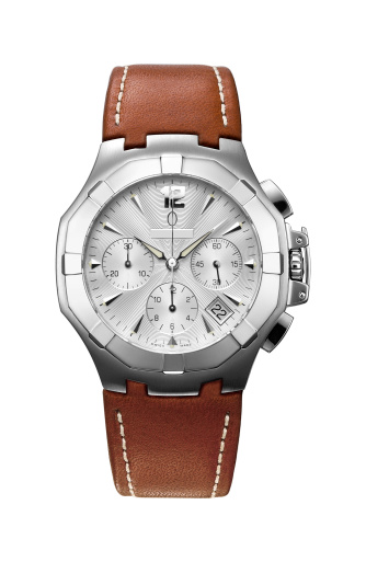 Shiny metallic deal of automatic mechanic wrist watch, close up