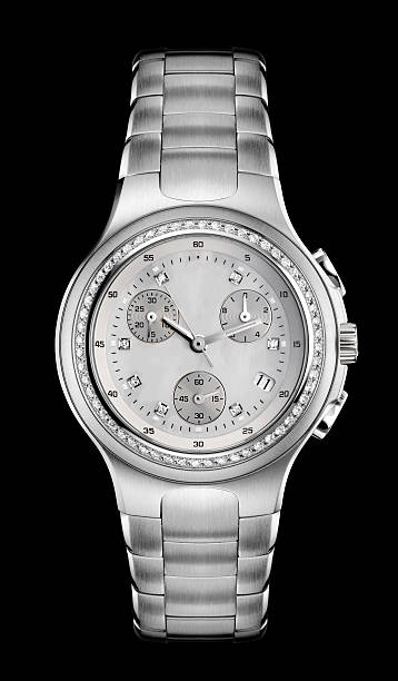 istock Silver men's wristwatch isolated on a black background 118803377