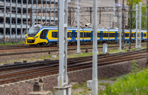 Electric train in the industrial city.