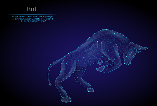 Abstract image Bull in the form of a starry sky or space, consisting of points, lines, and shapes in the form of planets, stars. 3D Low poly vector background. Zodiac sign, constellation