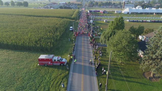Aerial View of the Start of a Half Marathon at a Festival on a Summer Morning in the Amish Country