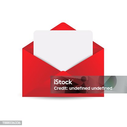 istock Envelope with letter mockup, realistic paper mail with blank card. Isolated without background. Luxury open folder, 3D vector illustration for Valentines day, invitation, birthday card, logo, icon 1188036336