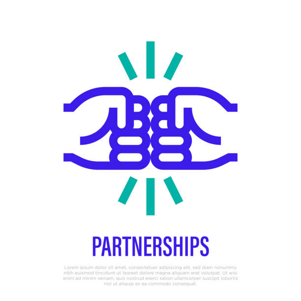 Business partnership, cooperation, agreement symbol. Thin line icon of fist bump. Vector illustration. vector art illustration