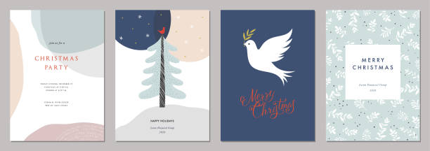 świąteczne kartki z życzeniami i templates_01 - christmas design christmas tree paintings stock illustrations