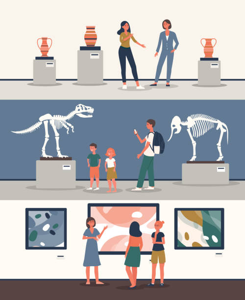 istock Set of banners with tourists at museum the flat vector illustration isolated. 1188038349