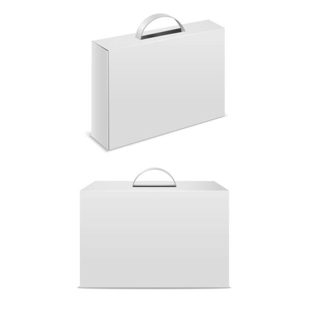 illustrations, cliparts, dessins animés et icônes de real realistic detailed 3d white white white box case with handle template mockup set. vecteur - white background square close up office supply