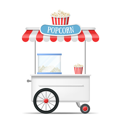 Realistic Detailed 3d Popcorn Street Food Snack Kiosk for Festival and Carnival. Vector illustration of Cart Market Stand