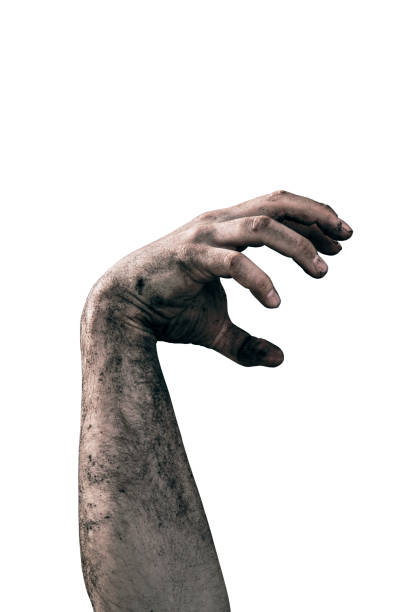 istock Zombie hand dirty with soil isolated on white background 1188051471