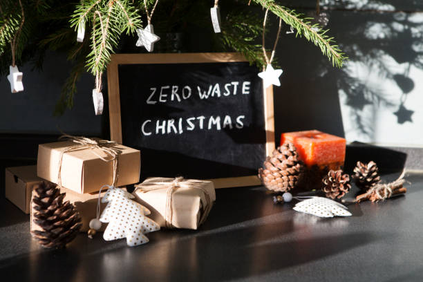 istock Zero waste, eco friendly Christmas, crafted gifts, natural Christmas decorations, pine branches on a table.   eco friendly. 1188051635