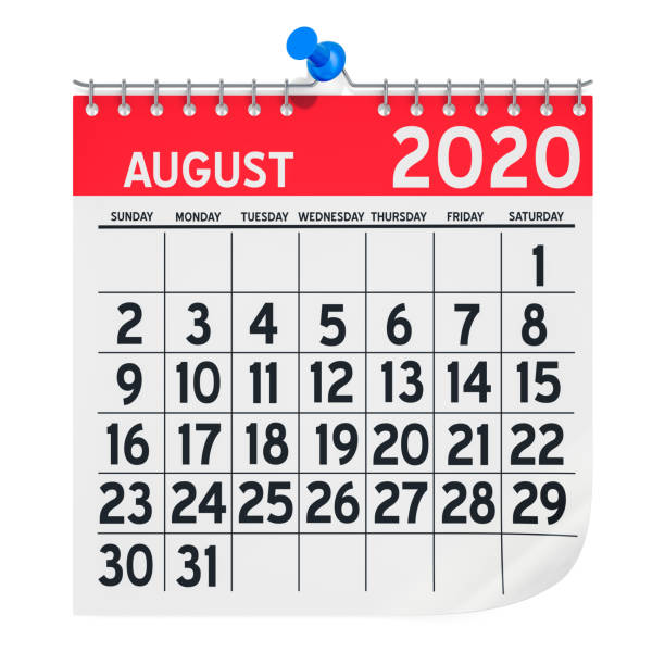 istock August 2020 Monthly Wall Calendar, 3D rendering isolated on white background 1188056757