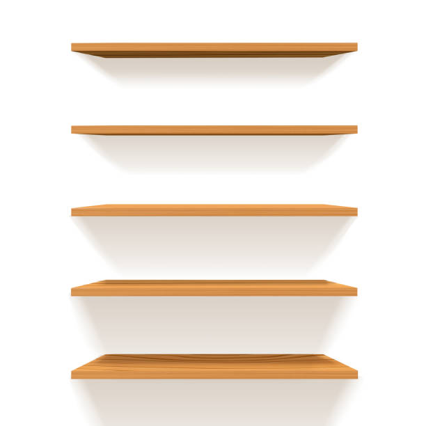 istock Empty Wooden Bookshelves,shelf.wood texture, perspective, natural wood, realistic, 3d. design background, Vector 1188056820
