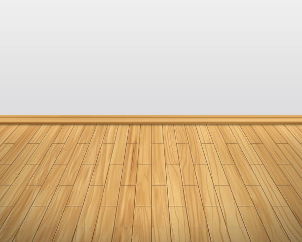 Empty room with white wall and wooden floor interior.laminate flooring, wood texture,wood plank perspective, natural wood, realistic, 3d. Vector Empty room with white wall and wooden floor interior.laminate flooring, wood texture,wood plank perspective, natural wood, realistic, 3d. Vector illustration hardwood stock illustrations