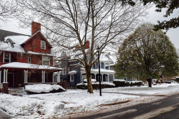istock Residential street after snowfall 1188058441