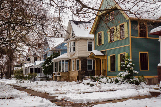 barrio en la nieve - rochester estado de nueva york fotografías e imágenes de stock