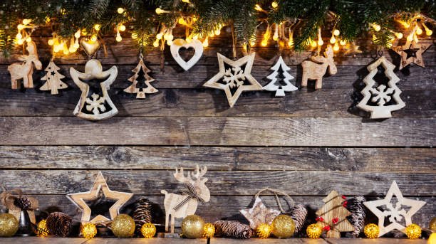 istock Christmas rustic background with wooden decoration 1188059282
