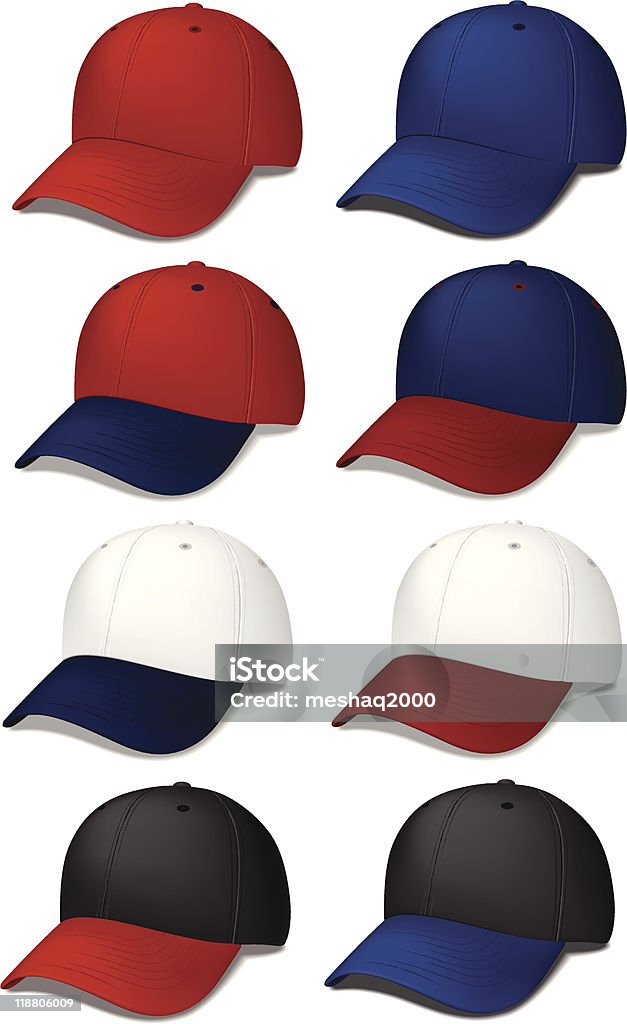 Cappellini da Baseball-realistico vettoriale illustrazioni - arte vettoriale royalty-free di Abbigliamento
