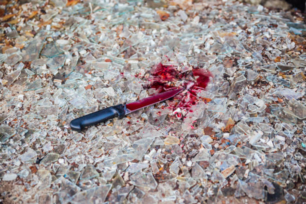 Bloody knife on the floor
