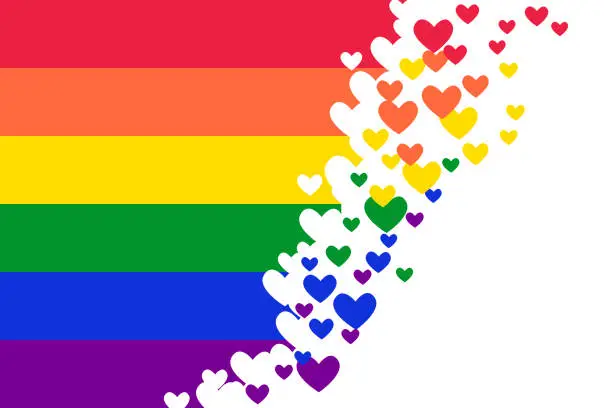 Vector illustration of Rainbow Pride flag (Freedom flag) with heart elements - LGBT community and movement of sexual minorities.