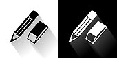 istock Pencil & Eraser Black and White Icon with Long Shadow 1188079788