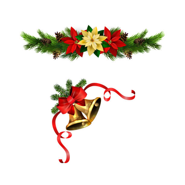 istock Christmas decorations with fir tree golden jingle bells 1188088016