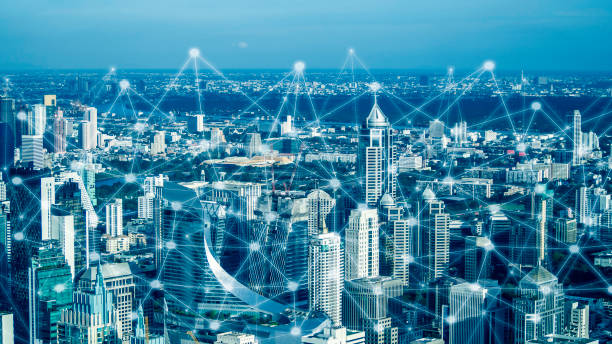 istock Smart city and network communication. And data transformation on public. 1188093076