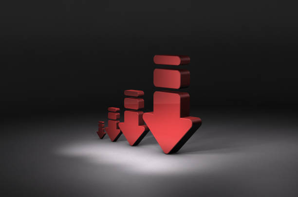 4 arrows gradually decreasing. Dark background. 3D illustration.