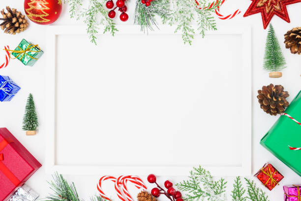 istock Christmas composition decorations, fir tree branches with Photo square frame 1188107331