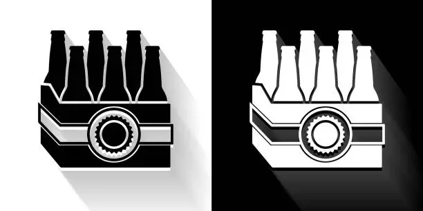 Vector illustration of Beer Case Black and White Icon with Long Shadow