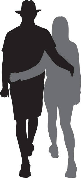 ilustrações, clipart, desenhos animados e ícones de pares que andam com braços em torno de se - couple full length embracing white background