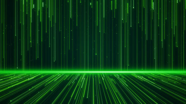 istock Wall of lines structure geometric shapes and particles green color. Creative design element abstract background. 1188134178