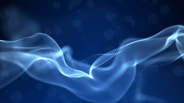 istock Abstract blue color digital particles wave with bokeh and light background 1188134215