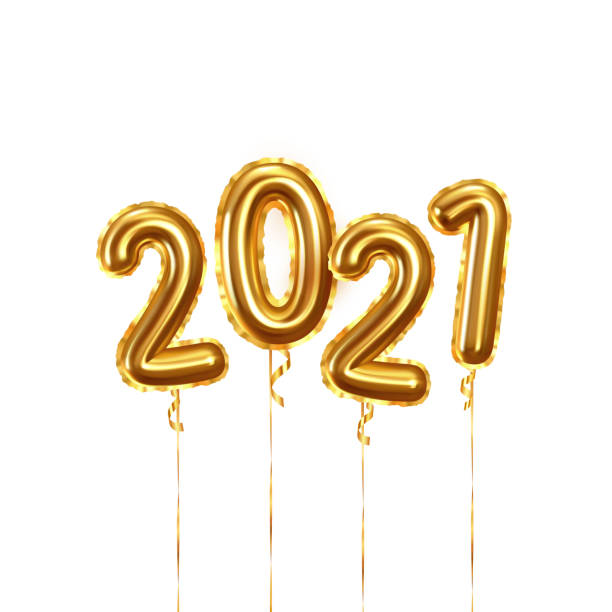 Happy New Year 2021. Background realistic golden balloons. Decorative design elements. Object render 3d ballon with ribbon. Celebrate party Poster, banner, greeting card. Festive Vector illustration. Happy New Year 2021. Background realistic golden balloons. Decorative design elements. Object render 3d ballon with ribbon. Celebrate party Poster, banner, greeting card. Festive Vector illustration. 2021 stock illustrations