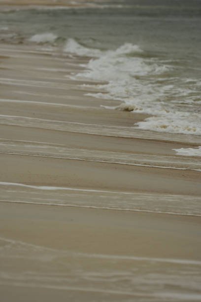 istock Parallel streams of wave wash on tan beach sand with waves breaking 1188142922