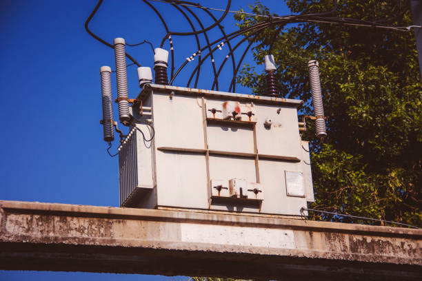 Transformer on concrete post, electric system 220v50kva