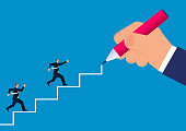 istock The path to success, the huge hand-painted staircase helps the business people run up 1188144142