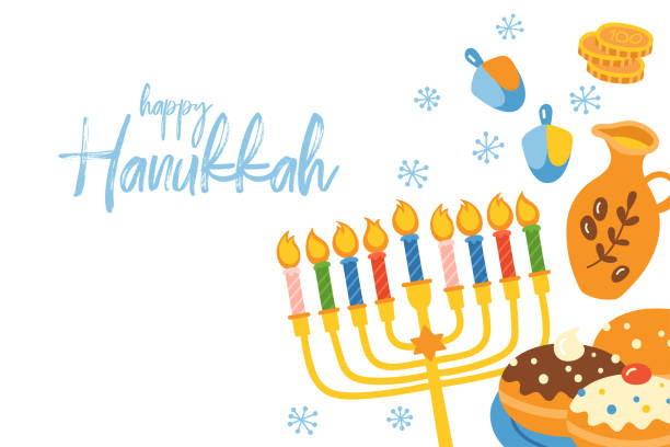 ilustrações de stock, clip art, desenhos animados e ícones de jewish holiday hanukkah cute banner design. - gelt