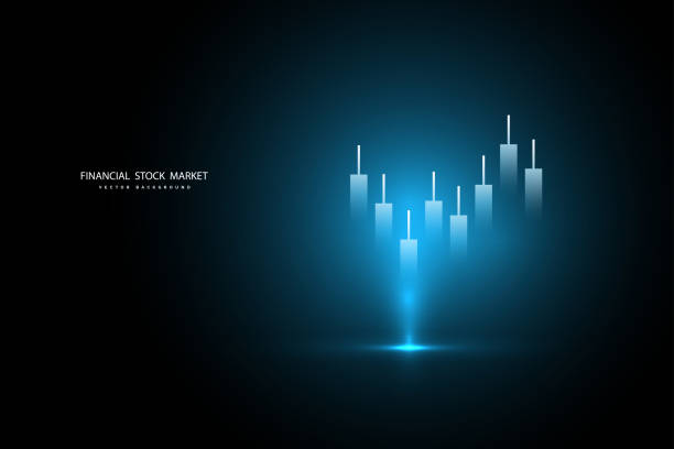 wykres giełdowy lub wykres handlu forex dla koncepcji biznesowych i finansowych, raportów i inwestycji na ciemnym tle . ilustracja wektorowa - financial occupation graph chart blue stock illustrations