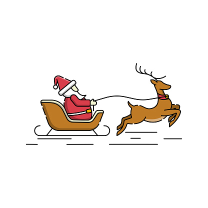 Santa Claus on a sleigh with deer vector illustration isolated on white background. Christmas Santa Claus in trendy flat design style. Santa Claus vector icon modern and simple flat symbol for website, mobile, logo, app design. Vector EPS 10