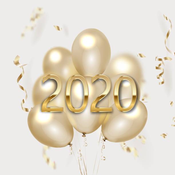 istock Happy New Year greeting banner with golden and silver gray flying 3d round spheres on a light background and the textured gold number 2020. 1188150739