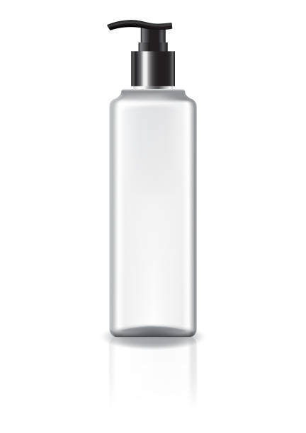 istock White square cosmetic bottle with pump head and black ring for beauty or healthy product. Isolated on white background with reflection shadow. Ready to use for package design. Vector illustration. 1188151358