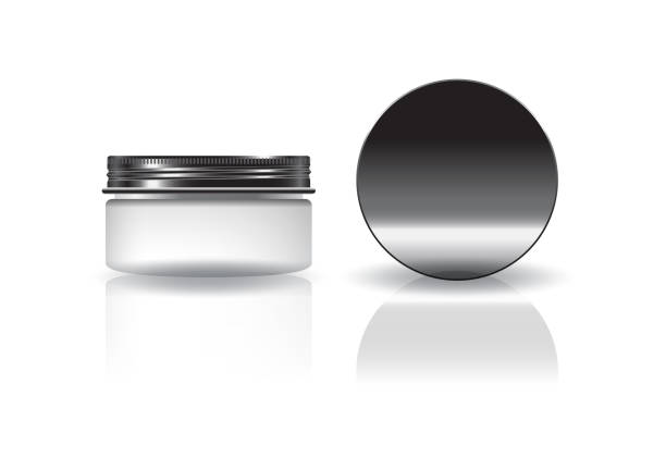 istock Blank white cosmetic round jar with black lid for beauty product packaging. Isolated on white background with reflection shadow. Ready to use for package design. Vector illustration. 1188152449