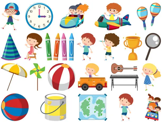 Vector illustration of Set of isolated objects theme school