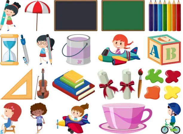 Vector illustration of Set of isolated objects theme school