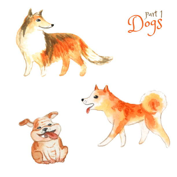 istock Cute dogs drawn in cartoon style. Watercolor illustration. 1188158050
