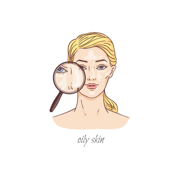 Cartoon Woman With Oily Skin Magnifying Glass Showing Facial Oil Stock  Illustration - Download Image Now - iStock