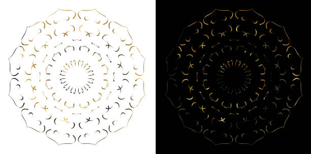 Old Mosque art ornament illustration round pattern. Black and Gold background Old Mosque art ornament illustration round pattern. Black and Gold background digital composite nobody floral pattern flower stock illustrations