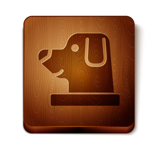 istock Brown Dog in astronaut helmet icon isolated on white background. Wooden square button. Vector Illustration 1188164539