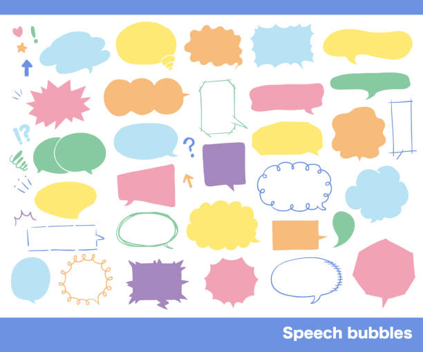 illustrazioni stock, clip art, cartoni animati e icone di tendenza di illustrazione stock: palloncino a colori, fumetto vocale, set - speech bubble token talking discussion