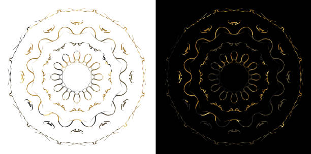 Mosque ornament illustration round pattern. Black and Gold background Mosque ornament illustration round pattern. Black and Gold background digital composite nobody floral pattern flower stock illustrations
